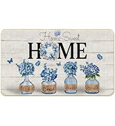 WARDOS Home Sweet Home Door Mat, Blue Hydrangea Floral Door Mats for Bathroom Front Door Outdoor ...