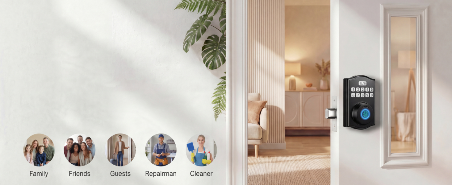 Keypad door lock with 100 unique user codes for family and guest access