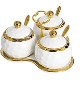 BIHOIB Golf Porcelain Sugar Bowl Condiment Pot Salt Container with Lid, Spoon and Tray, Set of 3,...