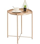 danpinera End Table, Metal Side Table Small Outdoor Table Round Side Table with Removable Tray fo...