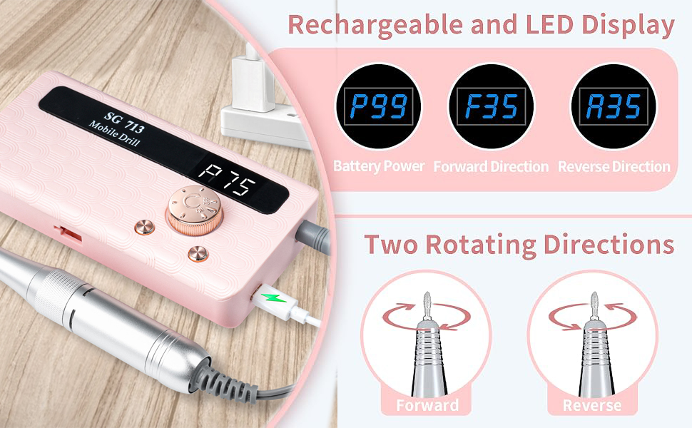 Electric Nail File Professional Kit - Professional 45000RPM Portable Nails Drills Kit