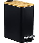 SIDIANBAN Bathroom Trash Can with Bamboo Lid Soft Close and Foot Pedal, Small Rectangular Slim Ga...