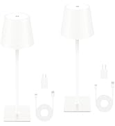 [2 Pack] Cordless Table Lamp, Mojimdo Rechargeable LED Desk Lamp [3 Color with Stepless] Dimmable...