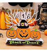 Ni-JASW Pumpkin Trick or Treat Sign, Wooden Halloween Door Welcome Hanging Sign