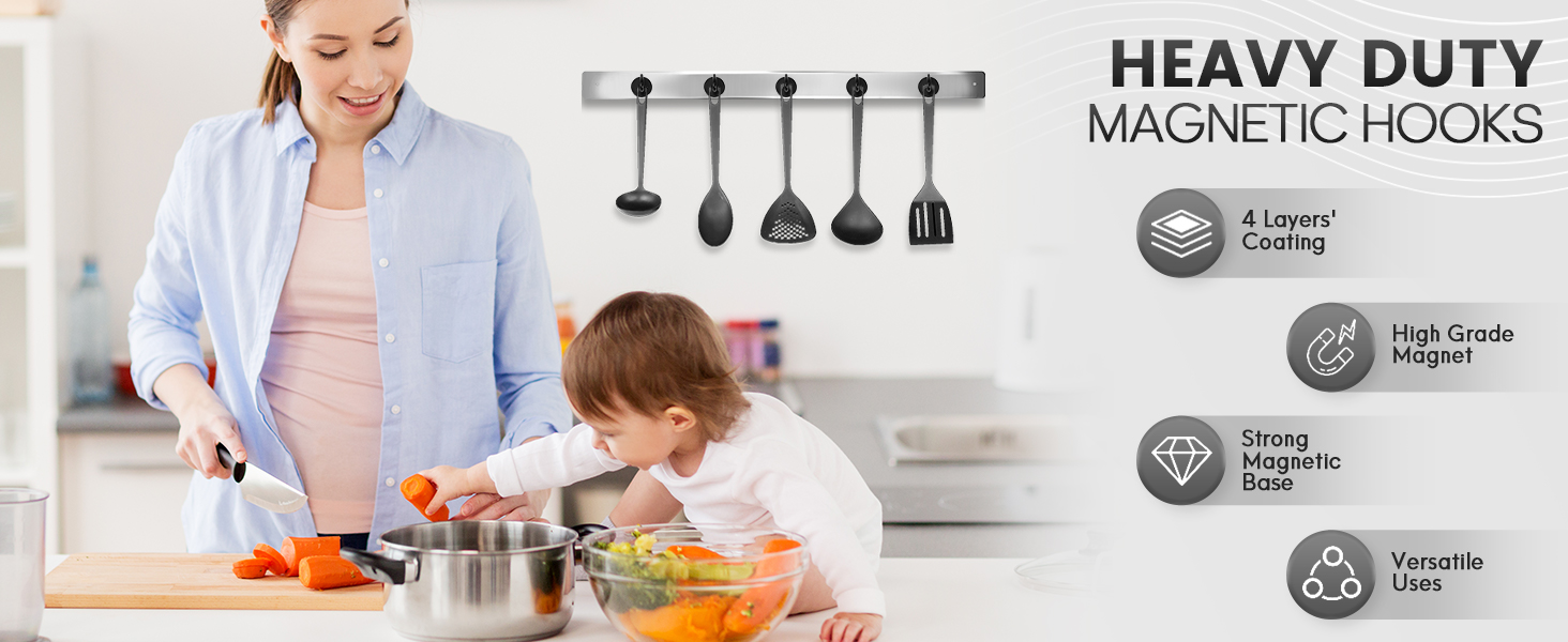 Neosmuk Black Magnetic Hooks New Design with Steel tube Inside the base, is ideal for Home.
