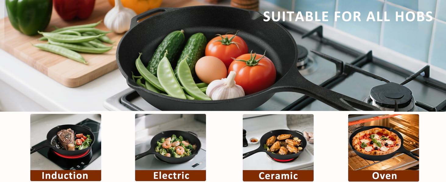 3 Pieces Cast Iron Skillet