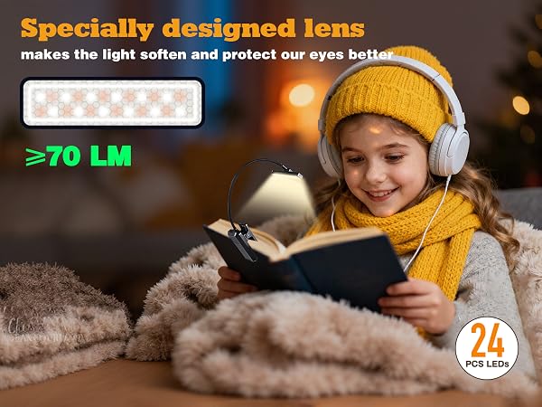 VAVOFO 24pcs LEDs rechargeable rotatable book light with specially designed lens-black for mobile