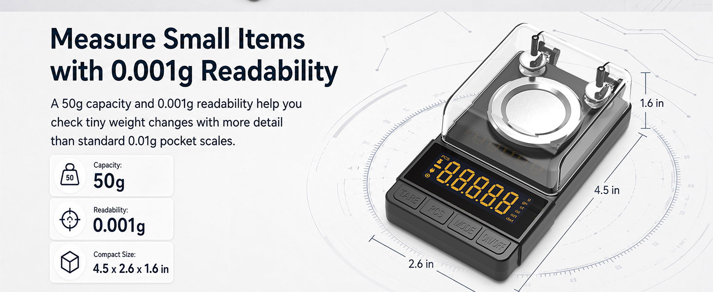 measure small iteams with 0.001g readability