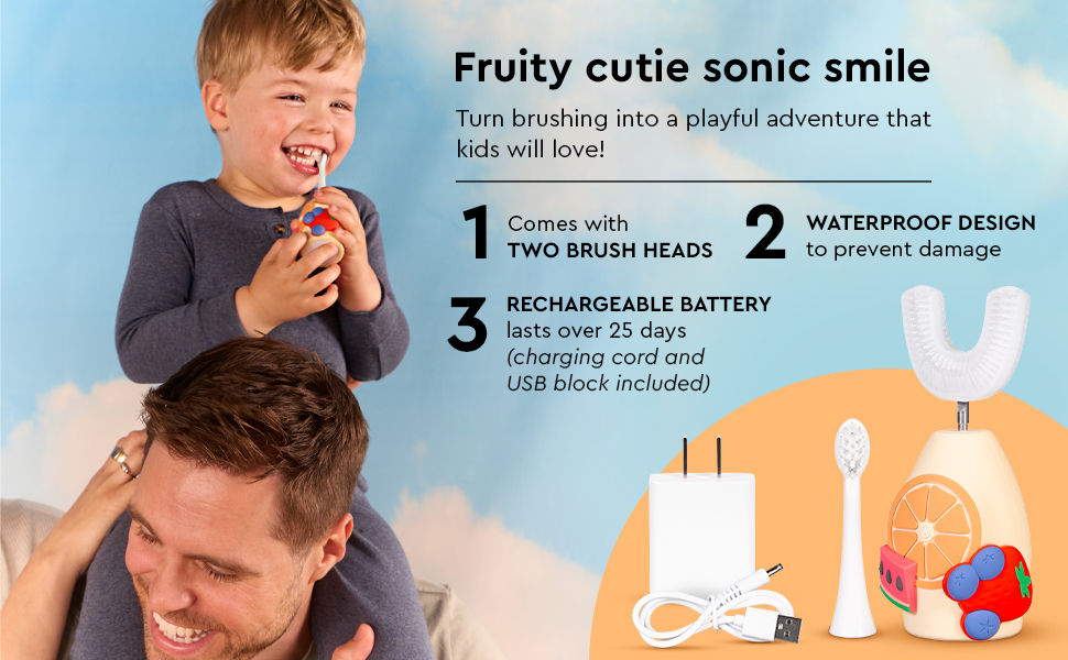 Colorful kids toothbrush with U-shaped and normal heads