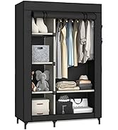 Buzowruil Canvas Wardrobe Portable Closet Wardrobe Clothes Storage with 6 Shelves and Hanging Rai...