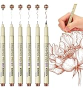 Muchcute Micro Fineliner Drawing Art Pens: 6 Sepia Fine Line Waterproof Ink Set Artist Supplies B...