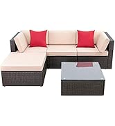 Devoko 5 Pieces Patio Furniture Sets All Weather Outdoor Sectional Patio Sofa Manual Weaving Wick...