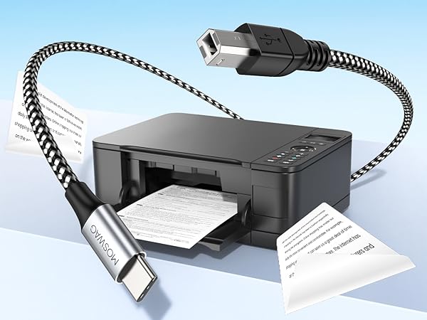 MOSWAG USB B to USB C Printer Cable 6.6FT, Nylon Braided USB B to C Cord for MacBook Pro, HP