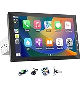 Haudio 10.1" Single Din Car Radio with Rotatable Touchscreen, Wireless Apple CarPlay, Android Aut...