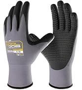 COOLJOB 3/6/12 Pairs Nitrile Rubber Coated Nylon Safety Work Gloves, Dotted for Non-Slip Grip, Br...