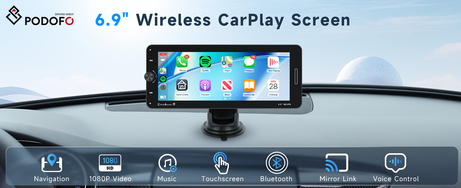 Carplay Screen for Car, 6.9 Inch HD Touch Screen Car Stereo with Wireless Car Play Android Auto