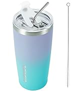 BJPKPK Insulated Stainless Steel Tumbler, Coffee Tumbler with Lid and Straw, Double Wall Vacuum T...