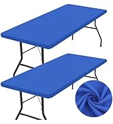 homing 2 Pack Rectangle Table Cloth, Elastic Fitted Fabric Tablecloth Fits for 6 Foot Folding Tab...