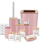 IMAVO Pink Bathroom Set,10 Pcs Plastic Gift Set,4 Qtip Holder Dispenser,Toothbrush Cup,Soap Dispe...