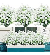 AGIRL 24 Bundles Artificial Flowers for Outdoor,No Fade Fake Plastic Flowers Faux Plants for Deco...