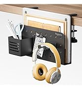 PEGZONE Desk Side Storage Organizer, No Drill Under Desk Laptop Holder, Clamp on Desk Shelf with ...