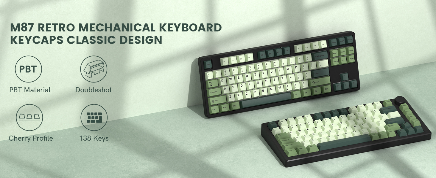Double Shot PBT keycaps, Cherry Profile Keyboard Key caps, Matcha Green Custom keycaps138-key Set
