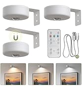 L LOHAS LED White Wireless Picture Lights for Wall, 3 Pack Magnetic Rechargeable AAA Battery Oper...