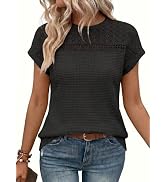 Dokotoo Women's Tops Casual Scoop Neck Short Sleeve Waffle Knit Hollow Out Shirts Loose Tunic Top...