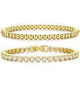 Turandoss Gold Tennis Bracelets for Women - Dainty 14K Gold Plated Tennis Bracelet Personalized 3...