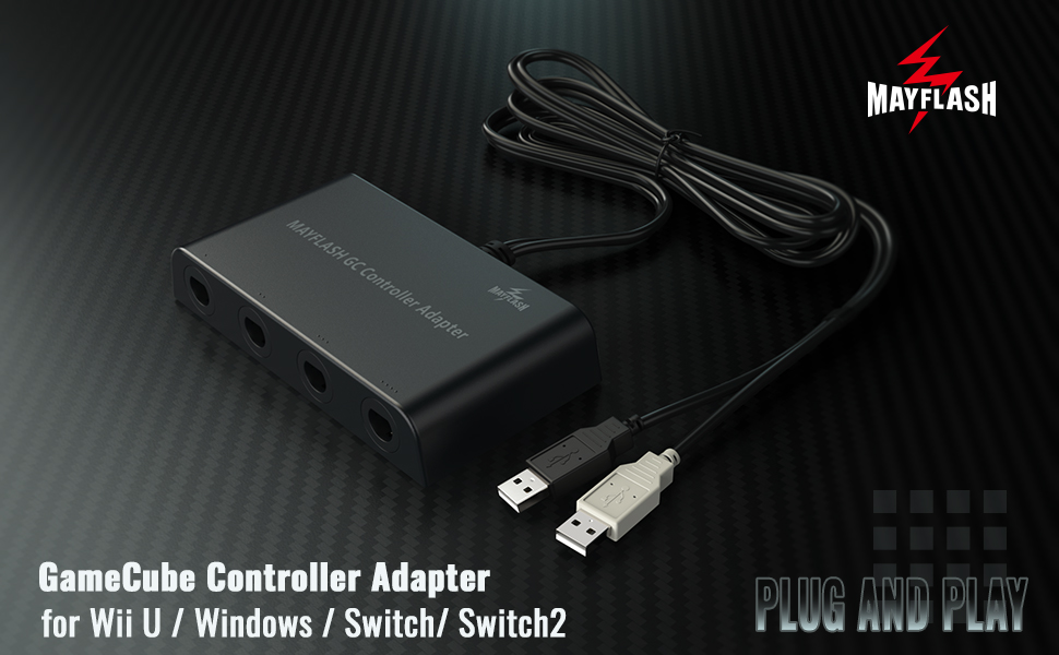 MAYFLASH Gamecube Controller Adapter for Wii U, PC Windows and Switch/Switch 2, 4 Ports
