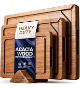 Kikcoin Acacia Wood Cutting Board Set of 3, Wooden Cutting Boards for Kitchen with Deep Juice Gro...