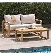 Idzo Ivy Loveseat with Coffee Table – Beige Fabric, 2-Seater Outdoor Sofa Set for Balcony, Patio ...