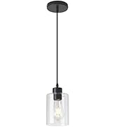 KLSS Modern Black Farmhouse Clear Glass Cylinder Pendant Light Fixture,Island Lights for Kitchen,...
