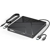 DVD Burner External for Laptop PC, USB 3.0 &amp; USB C CD/DVD Drive Player Reader with Power Supply f...