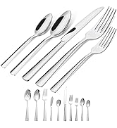 45-Piece Silverware Flatware Cutlery Set in Ergonomic Design Size and Weight, Durable Stainless S...