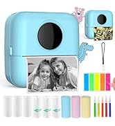 HuiJuKeJi Inkless Sticker Printer Mini Thermal Printer with 10 Rolls Thermal Paper,Color Pen for ...