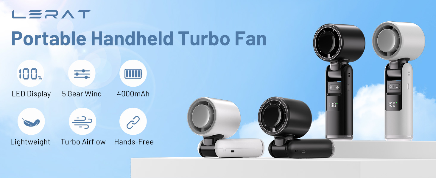 Lerat portable handheld turbo fan with LED display for travel and disney world summer essentials