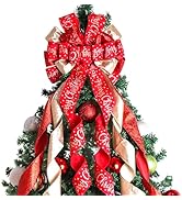 Christmas Tree Topper Christmas Wreath Bow 45"x13" Large Christmas Toppers Bow with Letter Patter...