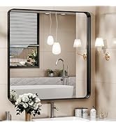 Hasipu 32x32 Inch Wall Mirror fpr Bathroom Matte Mirror Black Rounded Rectangle Vanity Mirror Met...