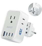 1 Pack 45W US to Type E/F European Plug Adapter, Universal Travel Adapter with 5 Outlets, 3 USB-C...