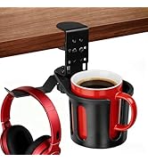MYITYARD Desk Cup Holder Clamp, 2 in 1 Anti-Spill Clip On Table Cup Holder with Headphone Hanger,...
