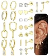 BESTEEL 12 Pairs Hypoallergenic Flat Back Earrings for Women - 14K Gold Stainless Surgical Steel ...