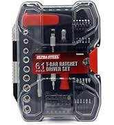Ultra Steel 61-Piece T-Bar Ratchet Driver Set with Quick Change, Flexible Tube, CR-V Bits, Socket...