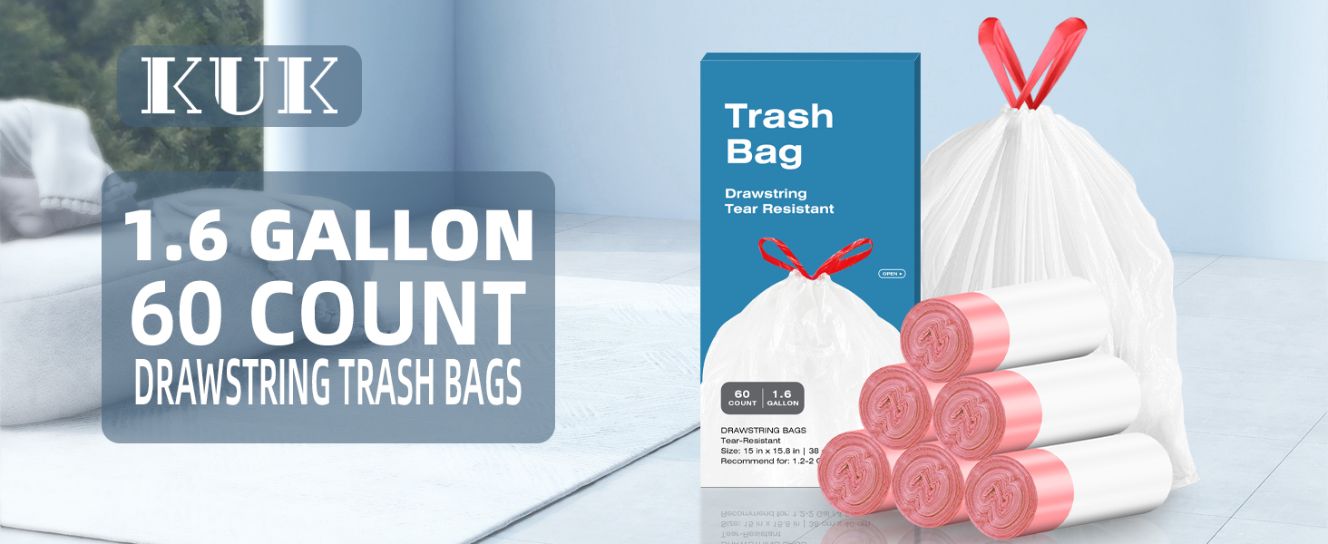 1.6 Gallon Drawstring Trash Bags