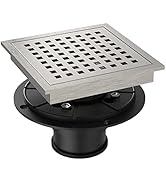6 Inch Square Shower Floor Drain, Brushed Nickel High Flow Shower Drain Kit with Flange with Hair...