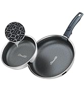 Ciwete Hybrid Non Stick Frying Pans Set 3-Piece, 8 &amp; 9.5 Inch Tri-Ply Stainless Steel Pans Set wi...