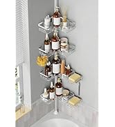 Shower Caddy Corner for Bathroom, Tension Pole, Adjustable 25in-114in Floor to Ceiling, Standing ...