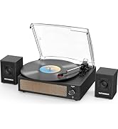 Record Player with Passive Bookshelf Speakers Belt-Drive Vintage Turntable for Vinyl Records Exte...
