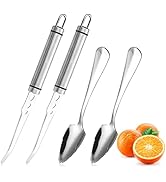 Klyuqoz Grapefruit Knife - Curved Serrated Stainless Steel, Pack of 2 with 2 Pcs Spoons, for Grap...