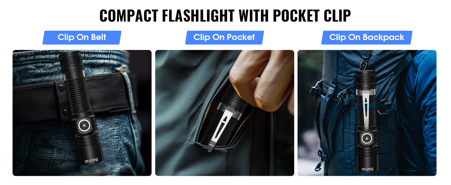 COMPACT FLASHLIGHT WITH POCKET CLIP